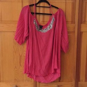 Cold shoulder pink blouse w/ silver sequence XL